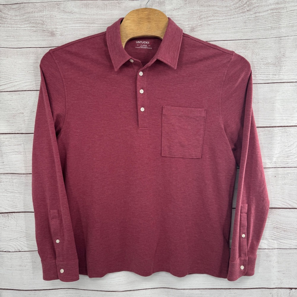UNTUCKit Polo Shirt Mens XL Long‎ Sleeve Button Heathered Bussiness Casual